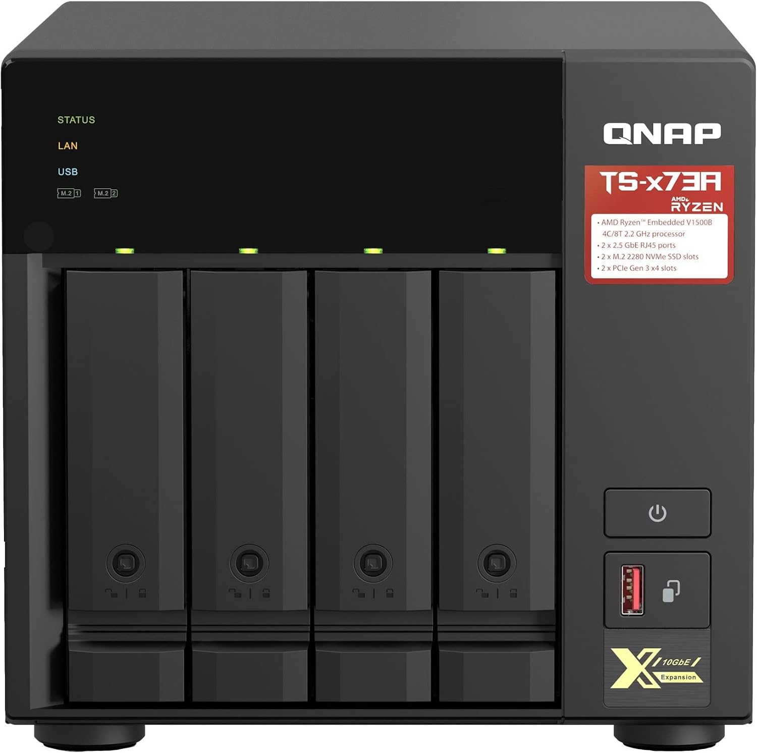 QNAP TS-473A 4 Yuvalı 8GB NAS Depolama Ünitesi AMD Ryzen V1500B 4 Bay 2.5GbE Network Depolama Sistemi