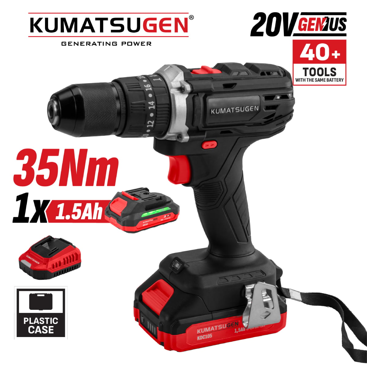 KUMATSUGEN KDC100 Kablosuz Fırçasız Darbeli Matkap Sürücü, 20V