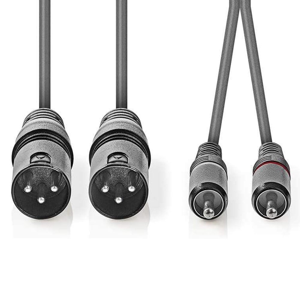 Ses Kablosu 2x XLR Erkek / 2x RCA Erkek 3m NEDIS COTH15210GY30 Siyah