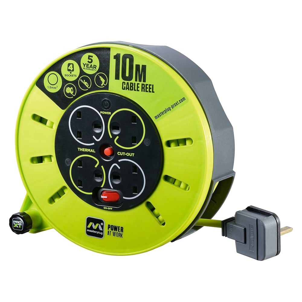 MASTERPLUG CMU10134SL 4 Girişli 10m Uzatma Kablosu (Makara) Yeşil/Gri, 1 Anahtarlı