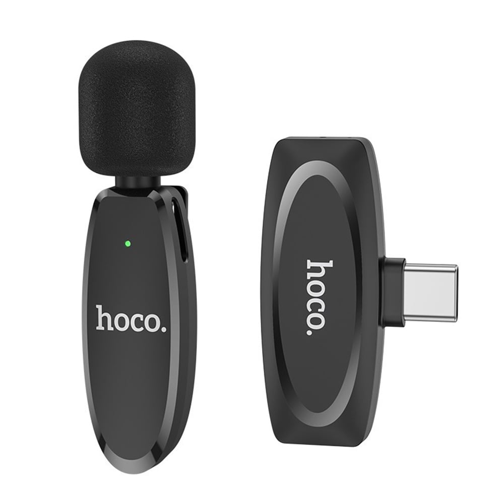 Kablosuz Mikrofon HOCO L15 Crystal Yaka Tipi USB-C Siyah