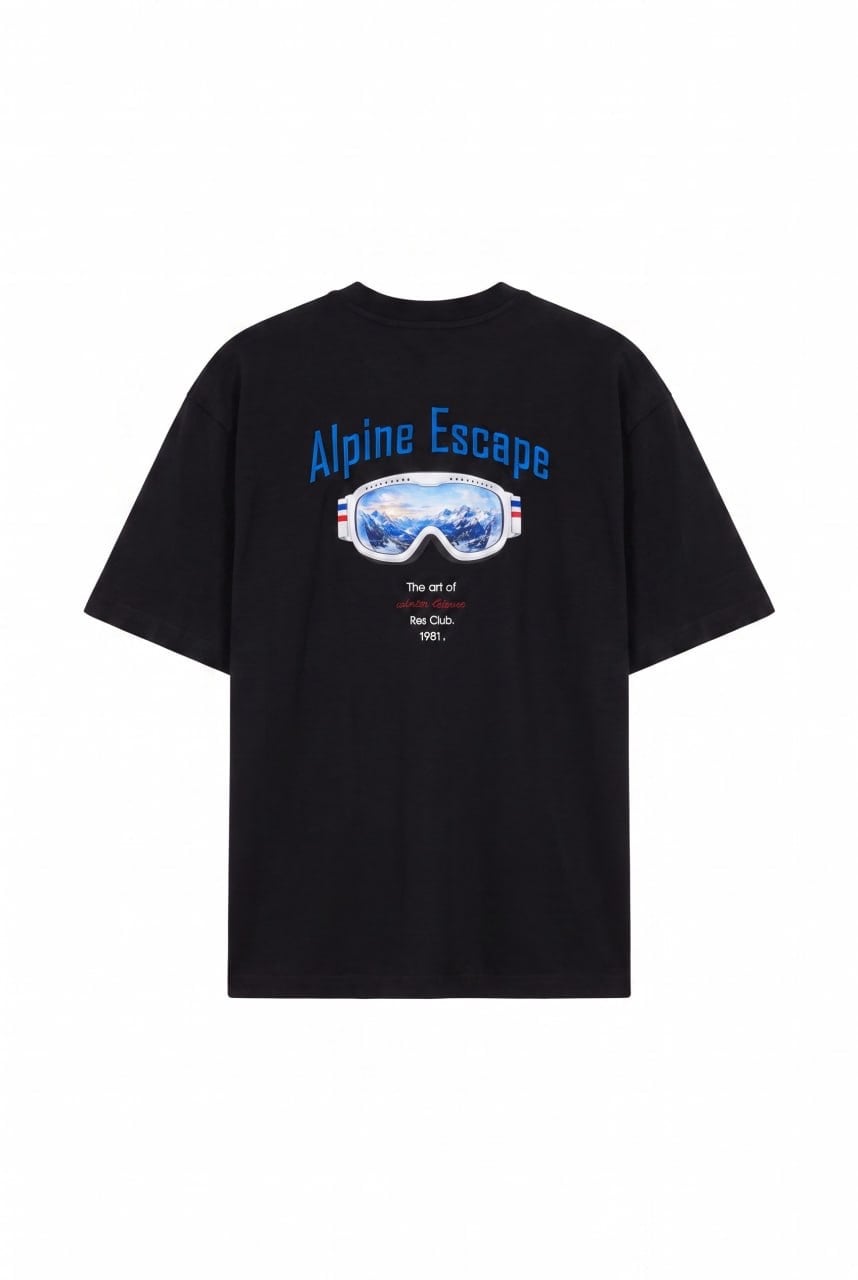 Alpine Escape Nakişli Siyah Tshirt