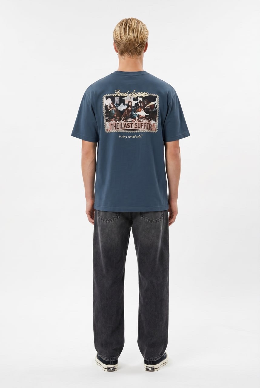 Jesus Last Supper Nakişli Mavi Tshirt