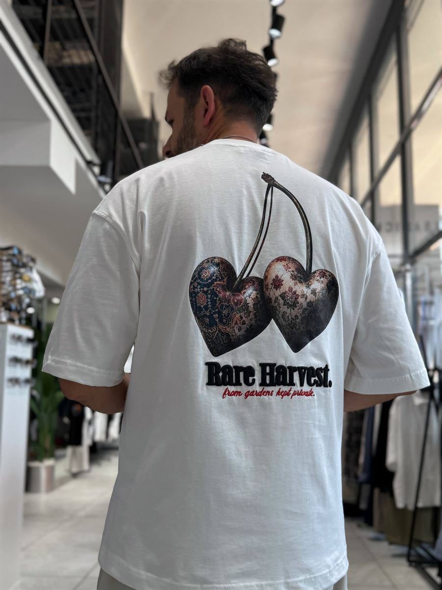 Kiraz Nakiş & Baskili Beyaz Tshirt