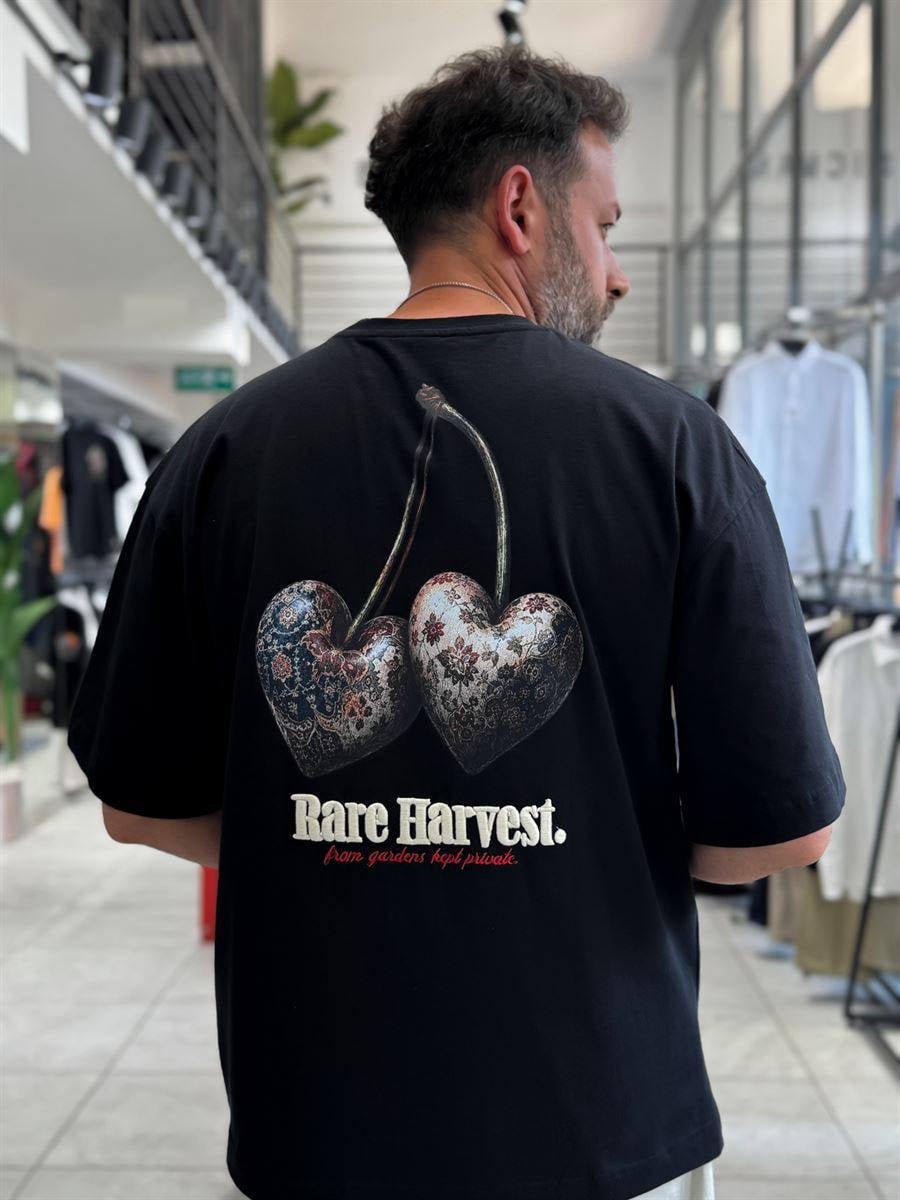 Kiraz Nakiş & Baskili Siyah Tshirt