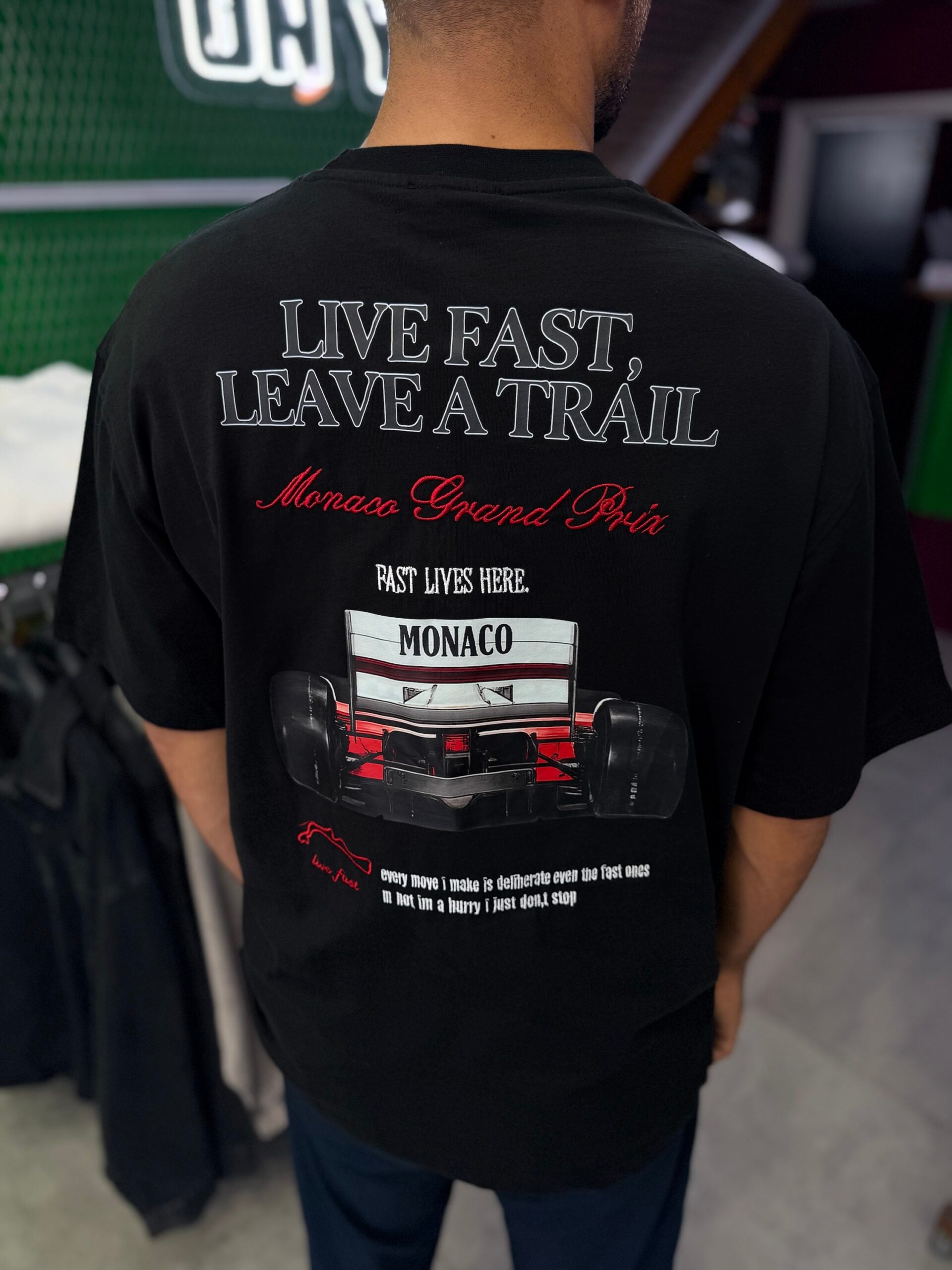 Monaco F1 Nakiş & Baskili Siyah Tshirt