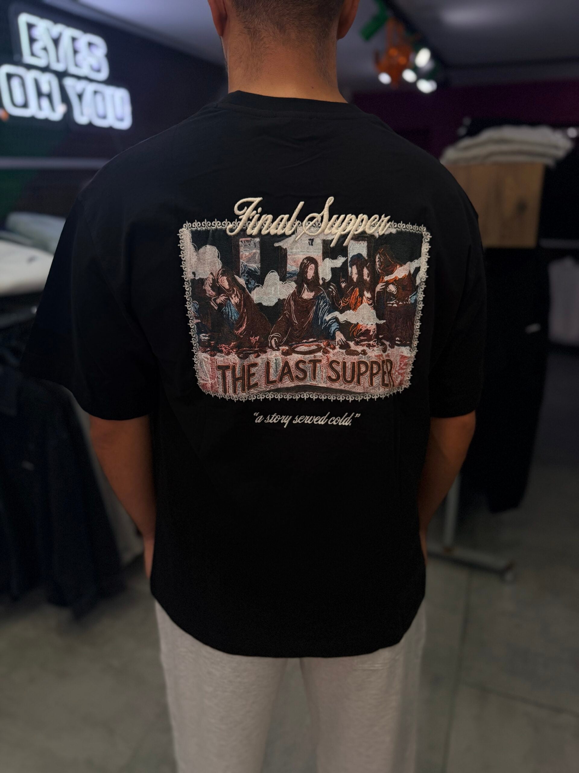 Jesus Last Supper Nakişli Siyah Tshirt