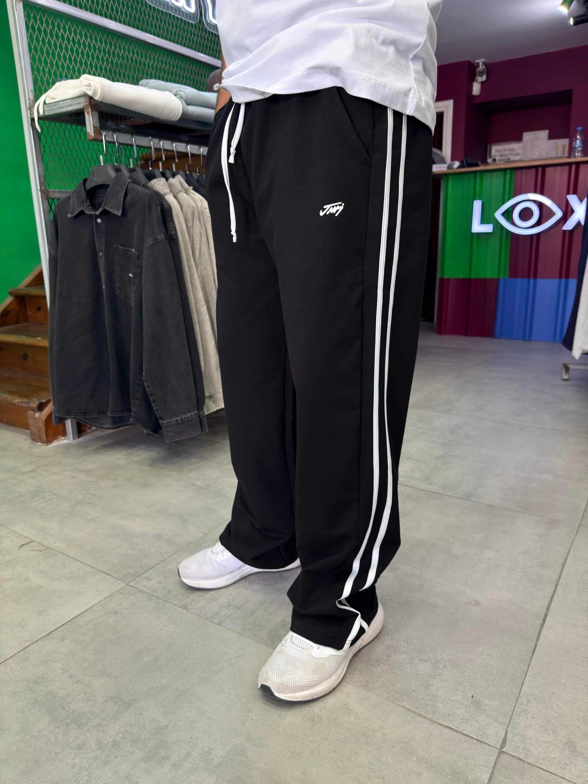 Baggy Fit Jj Şeritli Siyah Eşofman