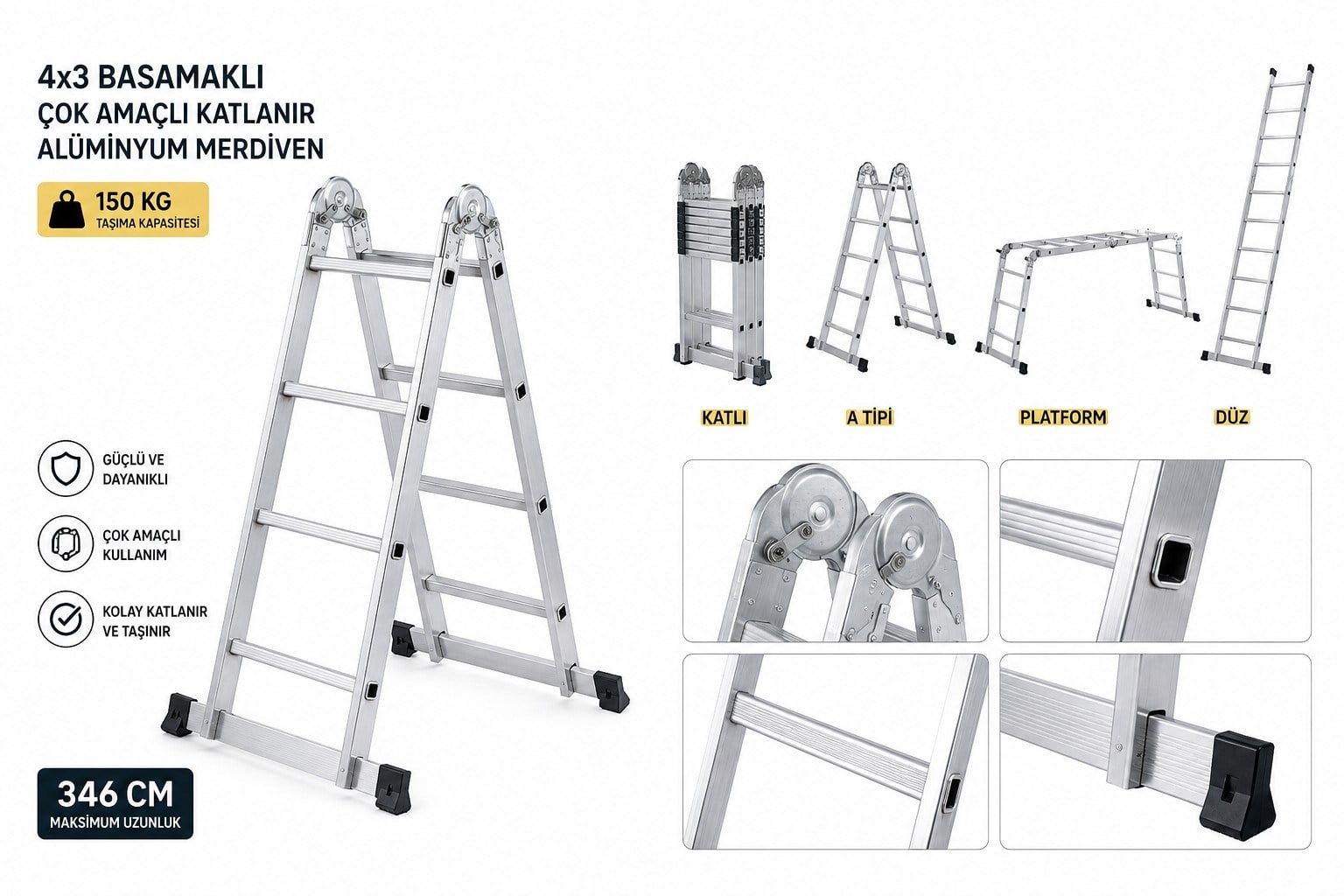 Merdiven 4x3 Basamaklı Platformlu Akrobat (346 cm)