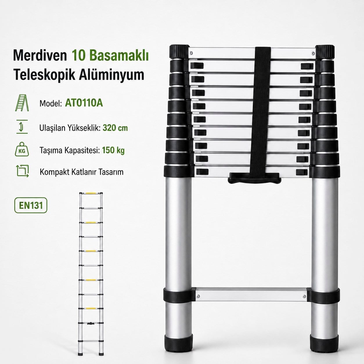 Merdiven Teleskopik 10 Basamak 320cm