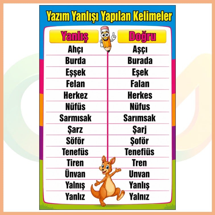 Yazım Yanlışı Yapılan Kelimeler Afişi