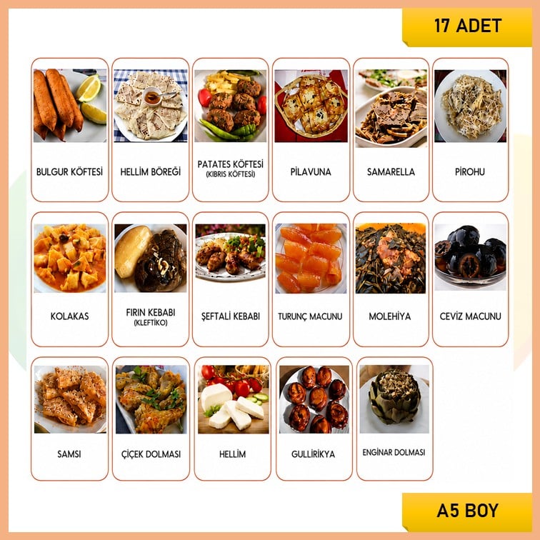 Yiyecek ve Tatlılarımız Kartları A5 Boy (17 Adet) - Malzemesiz