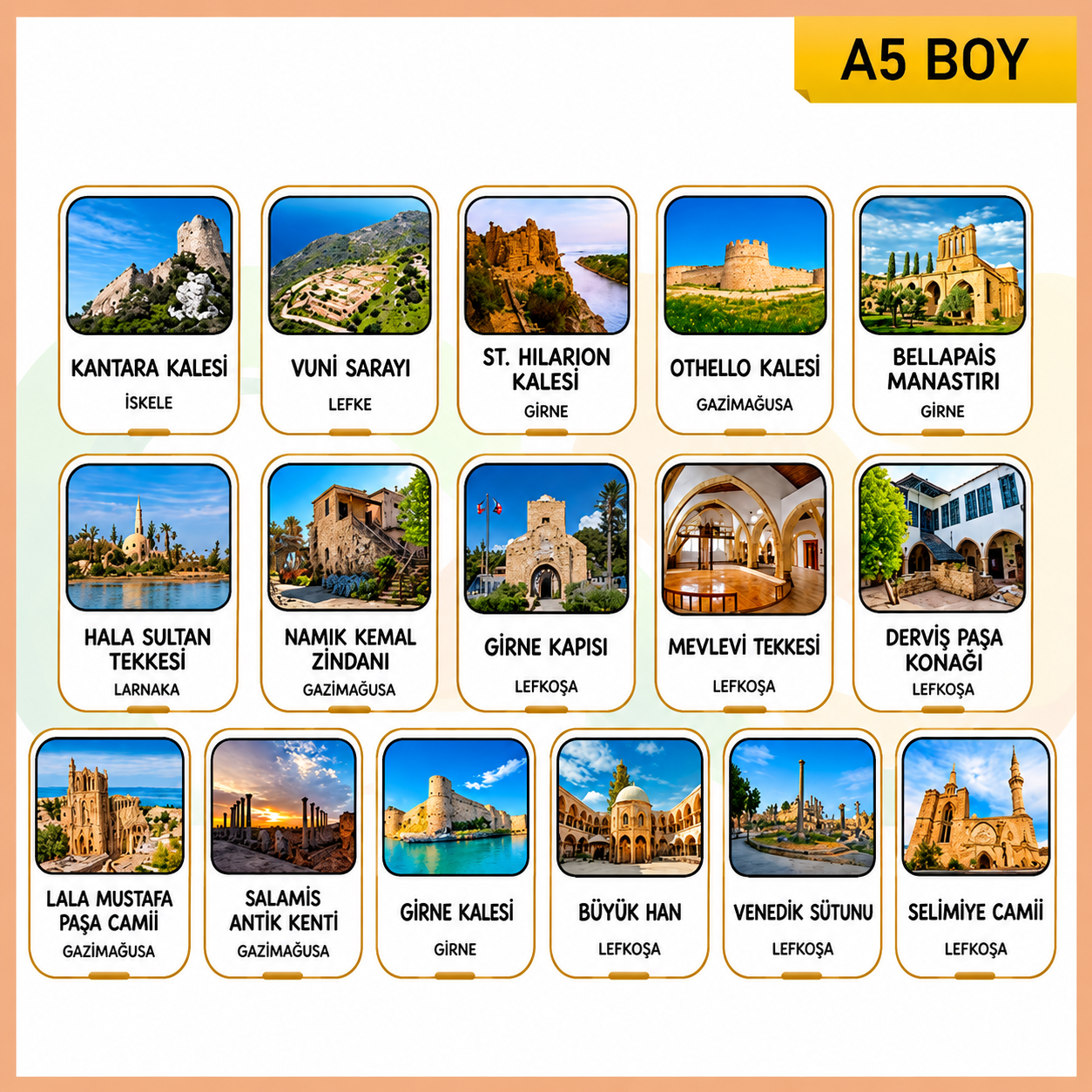 Tarihi Yerlerimiz Kartları (16 Adet) - A5 Boy