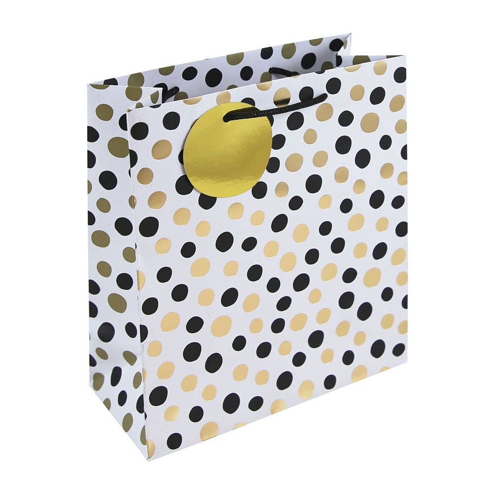 Gift Bag Mono Dots (M) EUROWRAP 35471-3C beyaz/siyah/altın