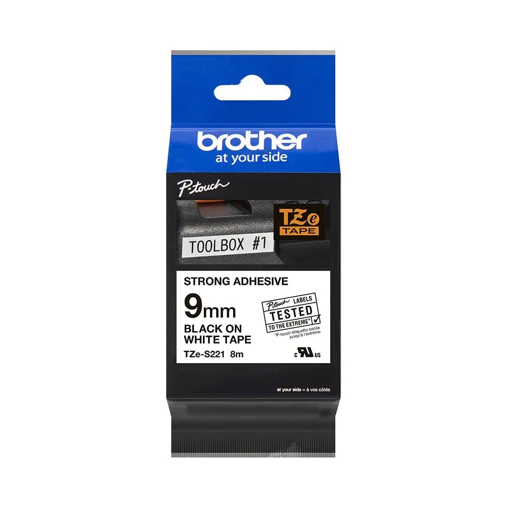 Etiket Yazıcı Kaseti BROTHER TZe-S221 Güçlü Yapışkanlı Siyah/Beyaz