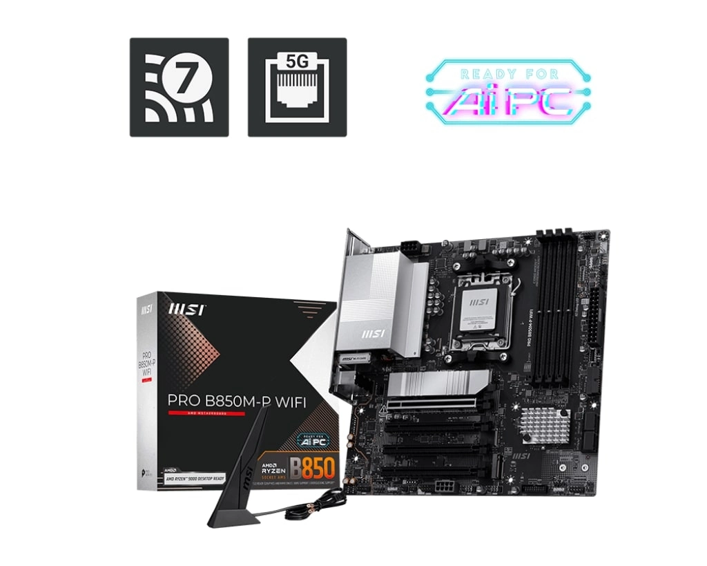 Anakart Msi Pro B850M-P Wifi7 Ddr5 8200+(Oc)Mhz Matx Am5