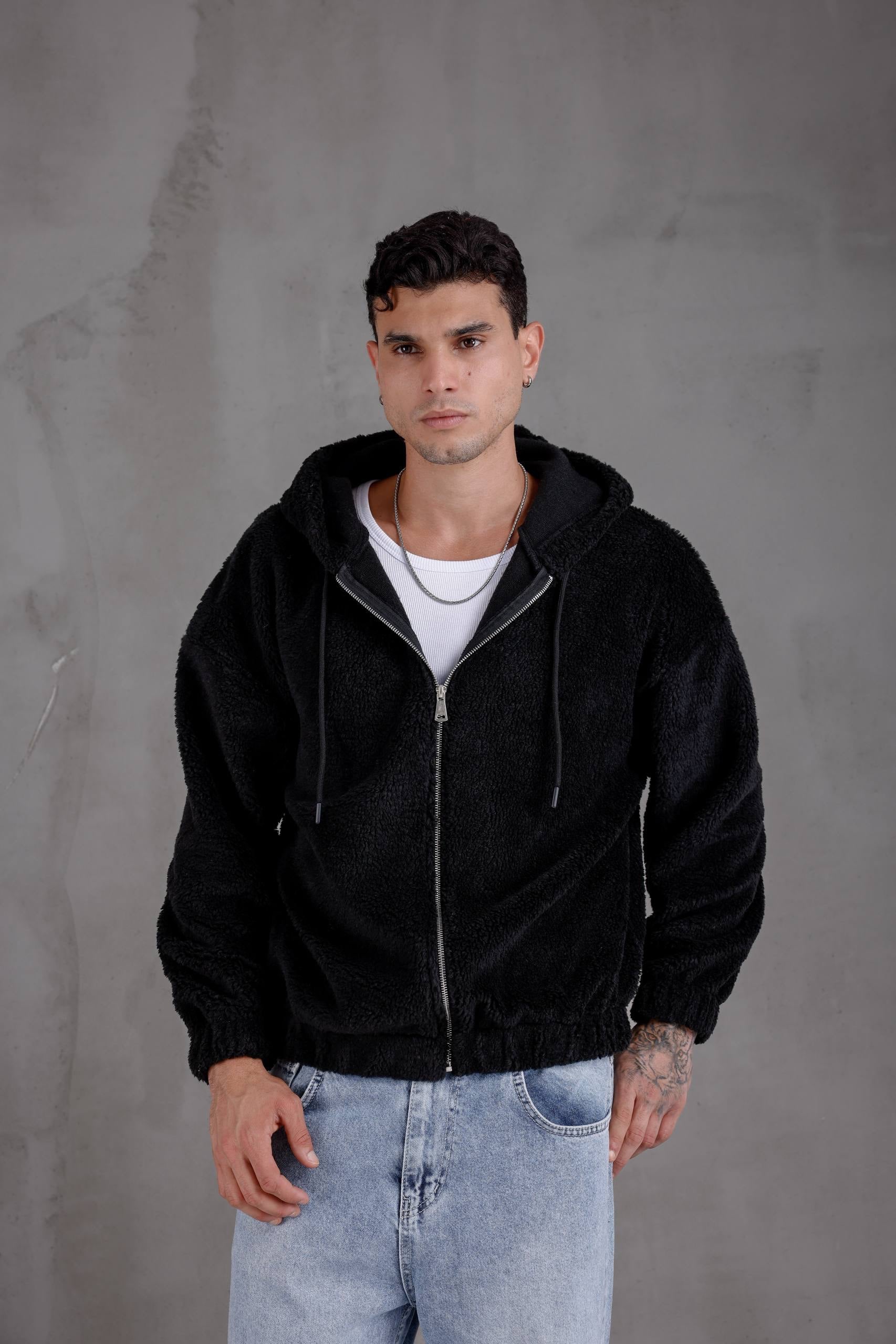 Basic Peluş Siyah Ceket