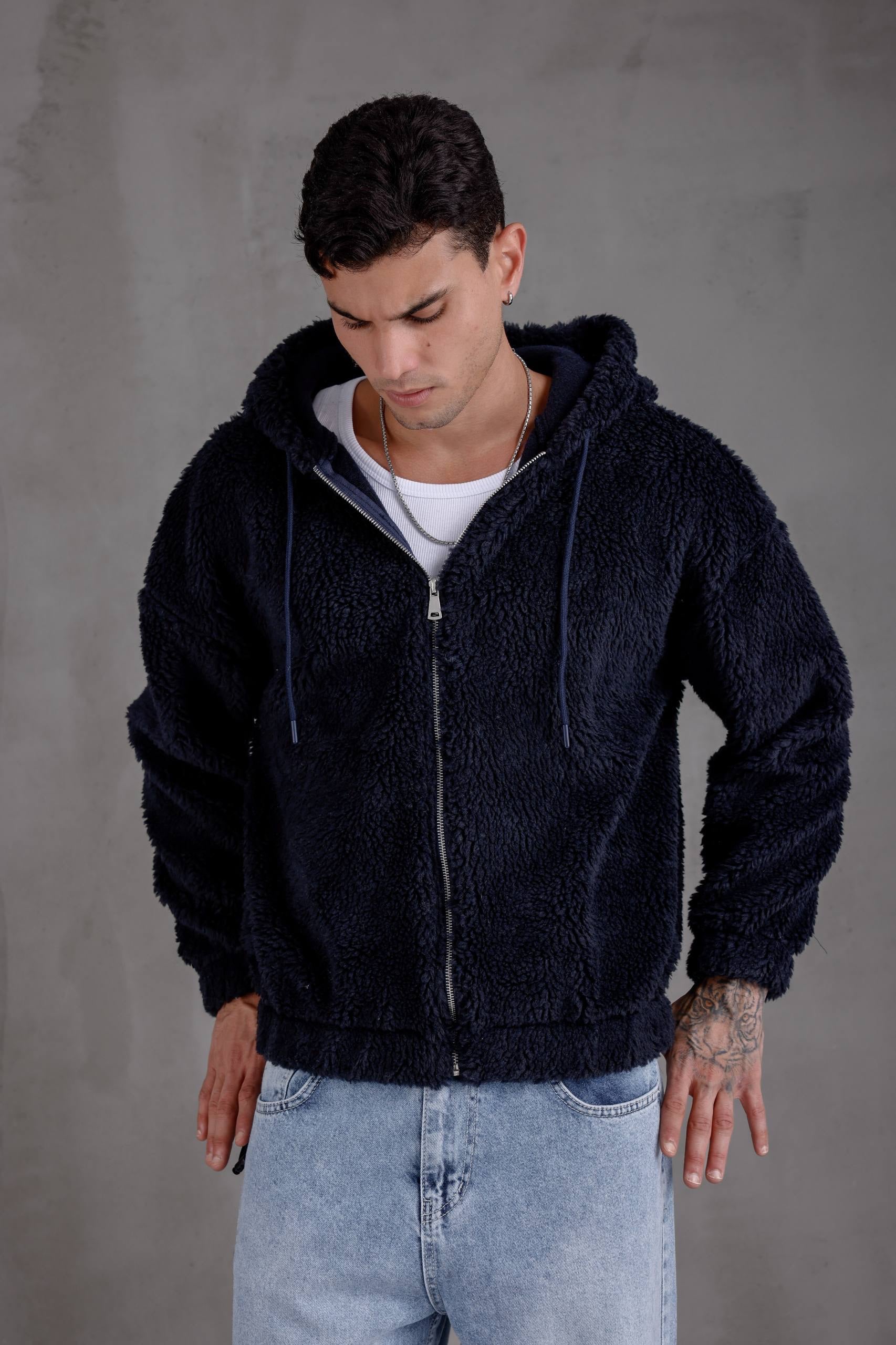 Basic Peluş Lacivert Ceket
