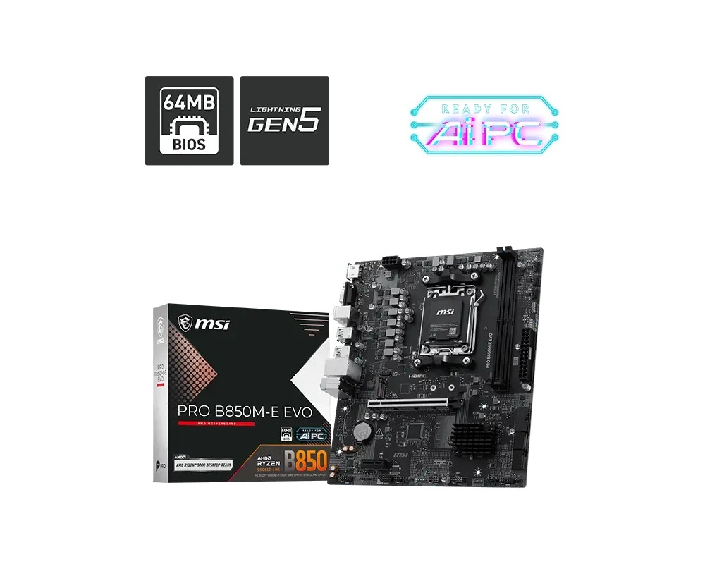 Anakart Msi Pro B850M-E Evo Ddr5 8200+(Oc)Mhz Matx Am5