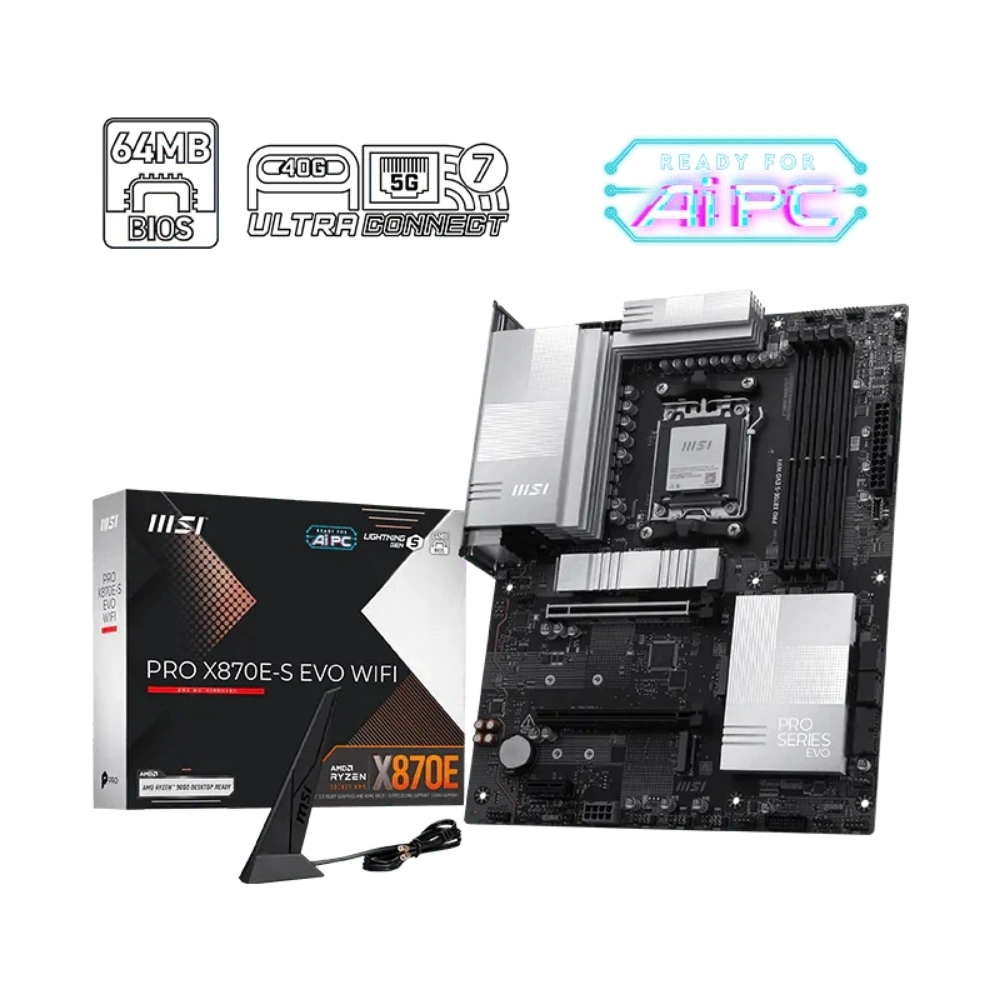 Anakart Msi Pro X870E-S Evo Wifi7 Ddr5 8200+(Oc)Mhz Type-C Atx Am5