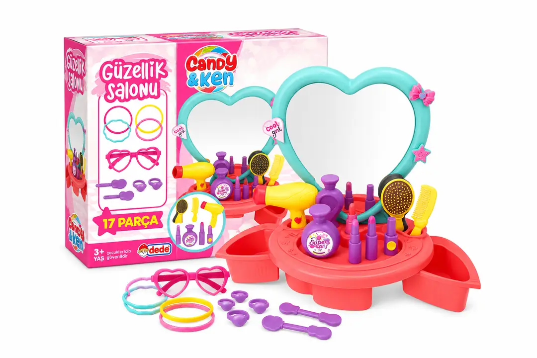 DEDE Candy & Ken 17 Parça Oyuncak Güzellik Salonu ve Makyaj Seti