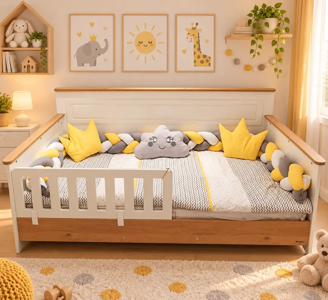 Montessori 90X190 Sarı Örgü Uyku Seti